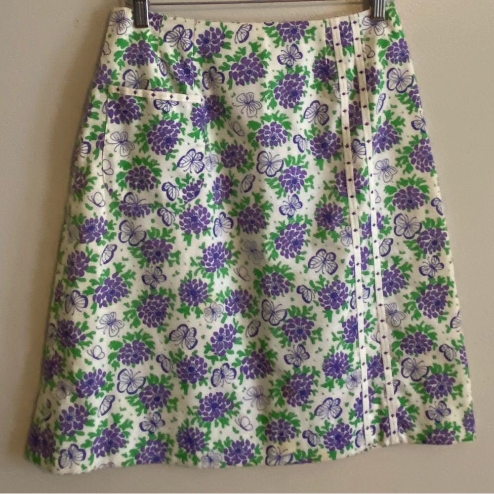Vintage Lilly Pulitzer Purple & Green Butterfly A-Line Skirt